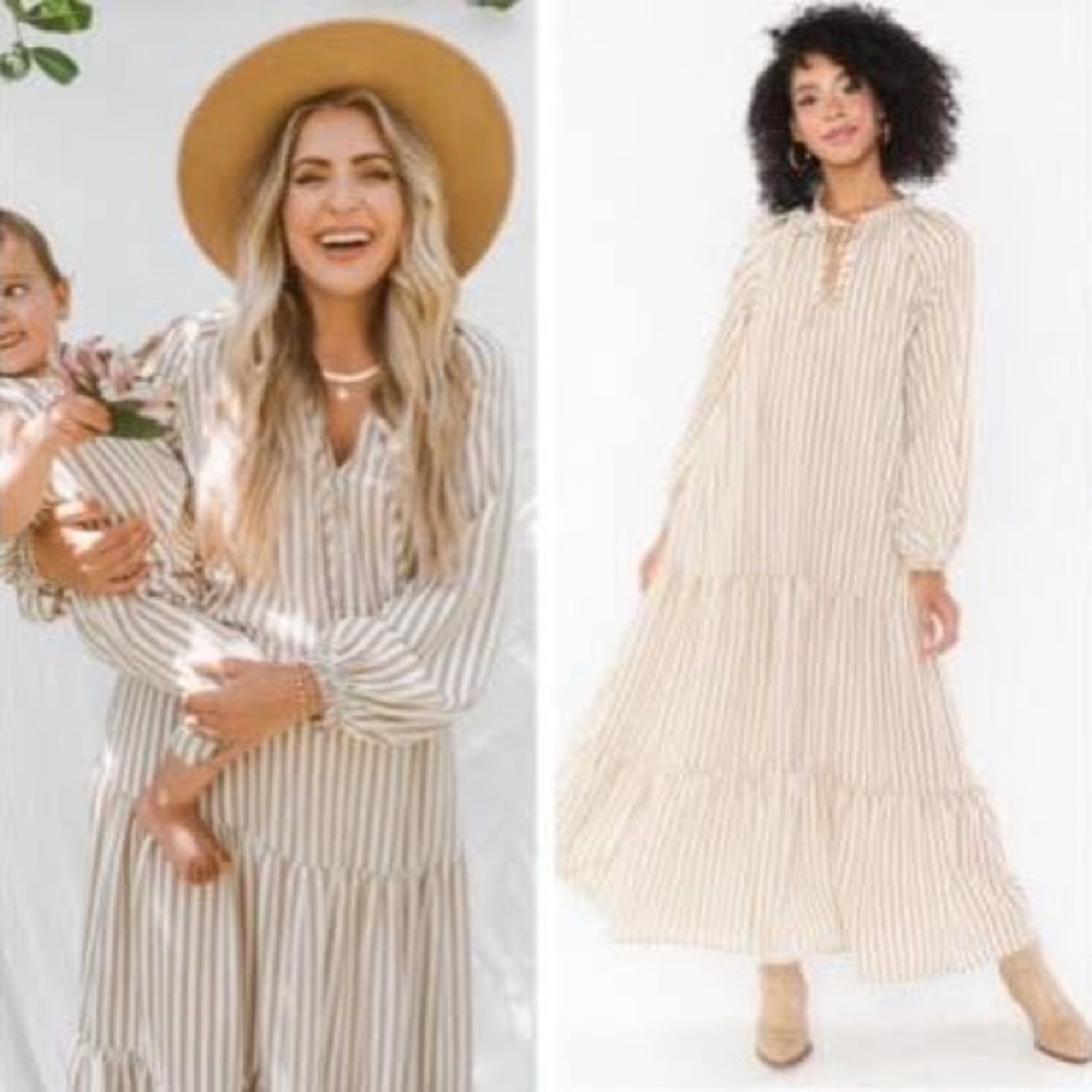 Show Me Your MuMu Cream and Tan Striped Maxi Dress - Picture 2 of 9